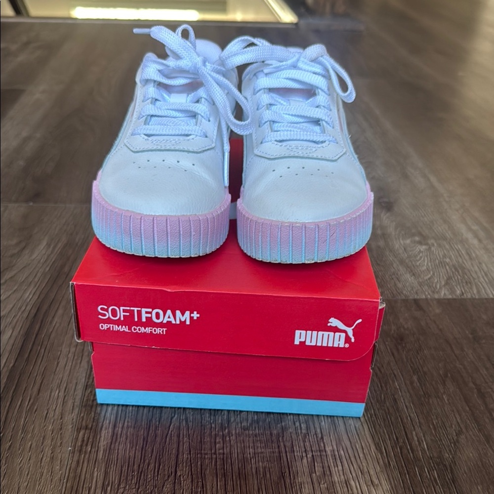 Puma White and Pink Platform Sneakers - Carina 2.0 Gradient PS -Kids US size 1 - Picture 4 of 5